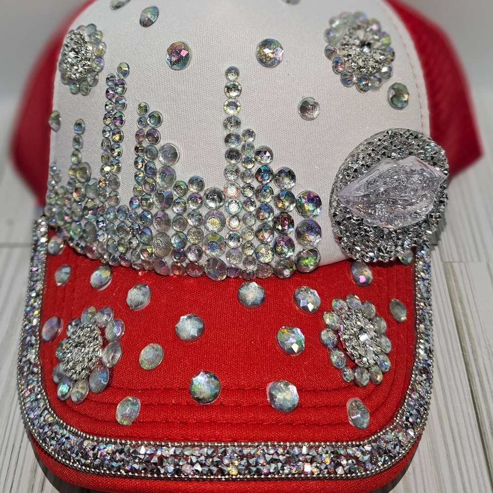 Red and White Rhinestone Kids Cap
